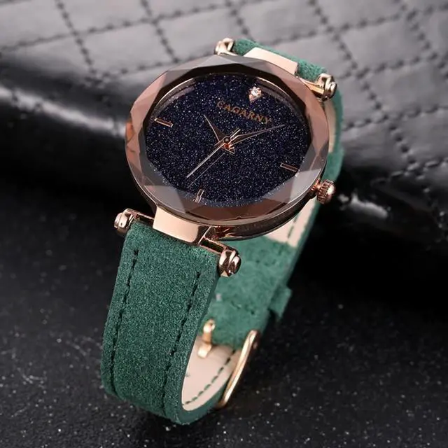 Main image of CAGARNY 6877 Water Resistant Fashion Women Quartz Wrist Watch with Leather Band (Green)
