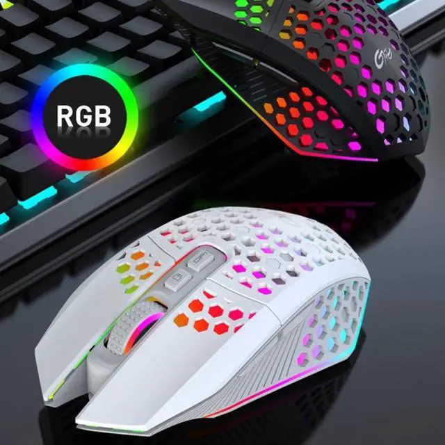 Alt view image 2 of 7 - FMOUSE  X801 8 Keys 1600DPI Hollow Luminous Gaming  Office Mouse,Style: Black Wireless Rechargeable Black Wireless Rechargeable