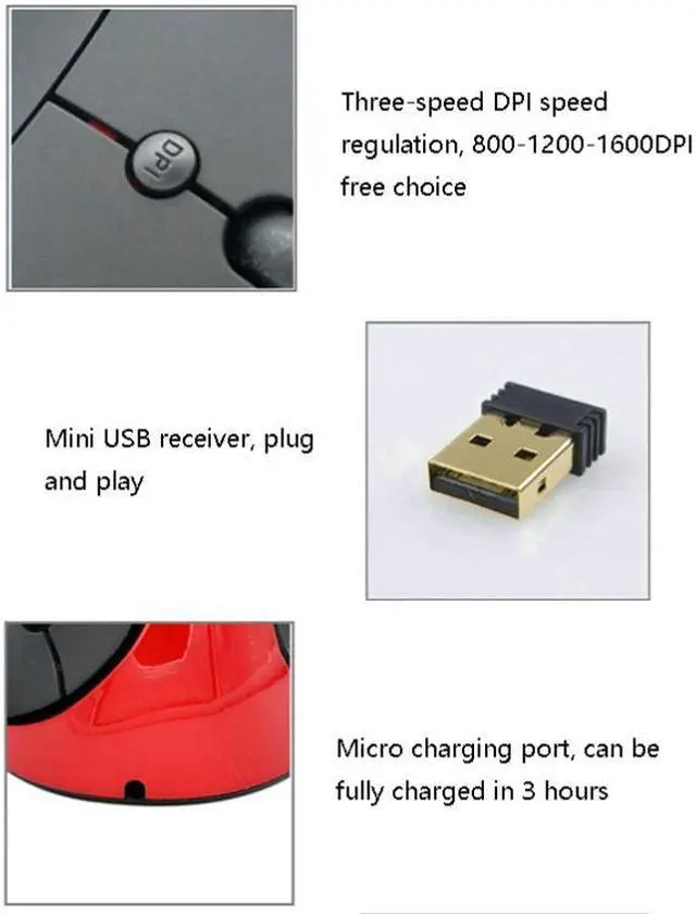 Alt view image 4 of 5 - JSY-03 6 Keys Wireless Vertical Charging Mouse Ergonomic Vertical Optical Mouse (White)