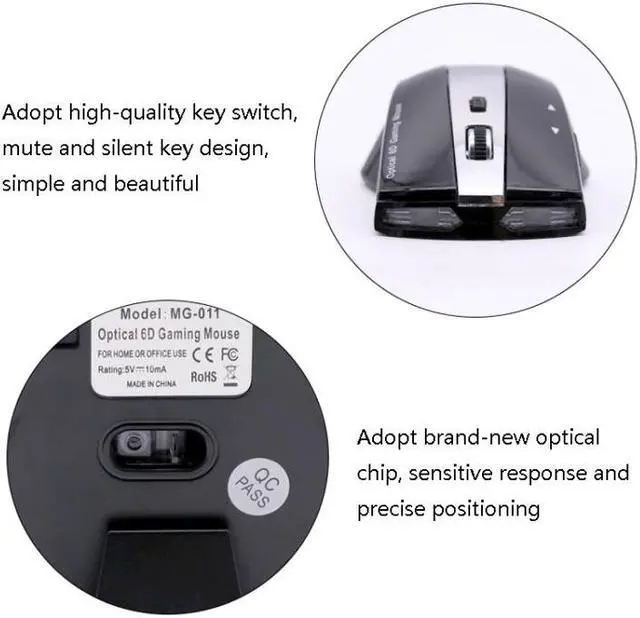 Alt view image 4 of 5 - M-011G 2.4GHz 6 Keys Wireless Charging Mouse Office Game Mouse (Black)