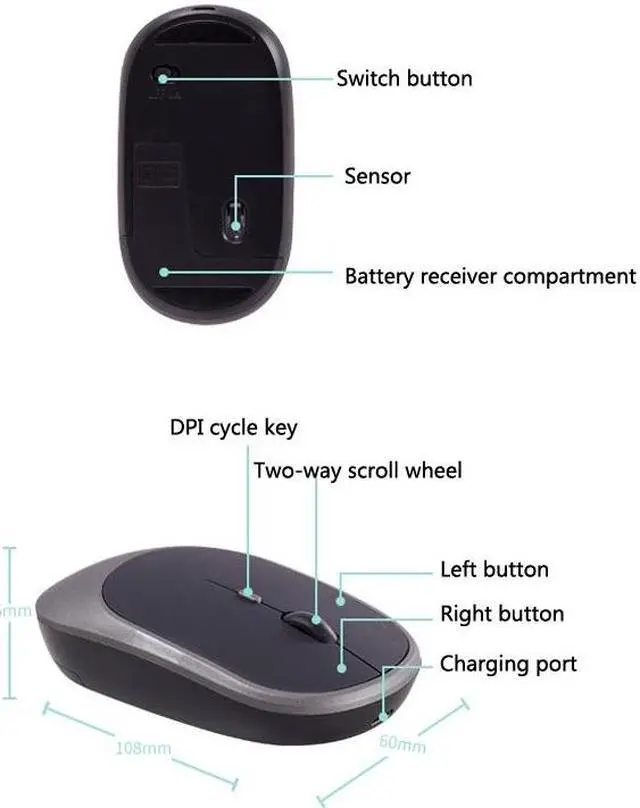 Alt view image 3 of 7 - M030 4 Keys 1600DPI Laptop Office Mute Mouse, Style: Double Mode (Black) Double Mode (Black)