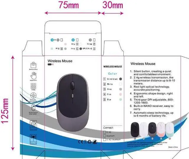 Alt view image 7 of 7 - M030 4 Keys 1600DPI Laptop Office Mute Mouse, Style: Double Mode (Black) Double Mode (Black)