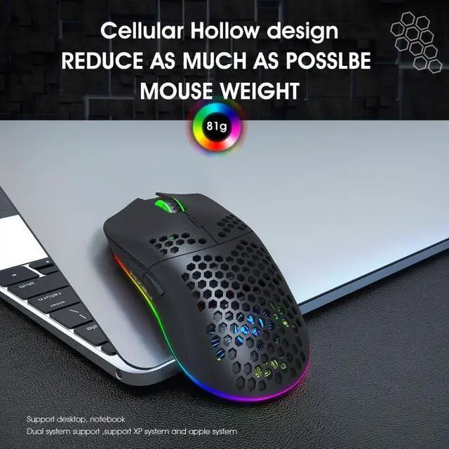 Alt view image 5 of 7 - HXSJ T66 7 Keys Colorful Lighting Programmable Gaming Wireless Mouse (Black)