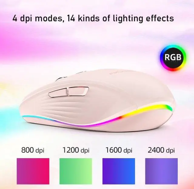 Alt view image 5 of 7 - Fmouse M303 2400DPI Bluetooth&2.4G Dual Modes Rechargeable RGB Mouse (Gray)