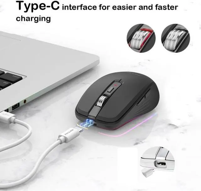 Alt view image 7 of 7 - Fmouse M303 2400DPI Bluetooth&2.4G Dual Modes Rechargeable RGB Mouse (Gray)