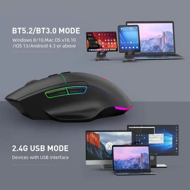 Alt view image 7 of 7 - MKESPN X11 Bluetooth Three-modes Charging Wireless RGB Gaming Mouse