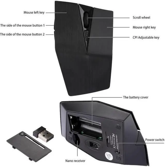 Alt view image 5 of 7 - 2.4GHz USB Receiver Adjustable 1200 DPI Wireless Optical Mouse for Computer PC Laptop (Black)