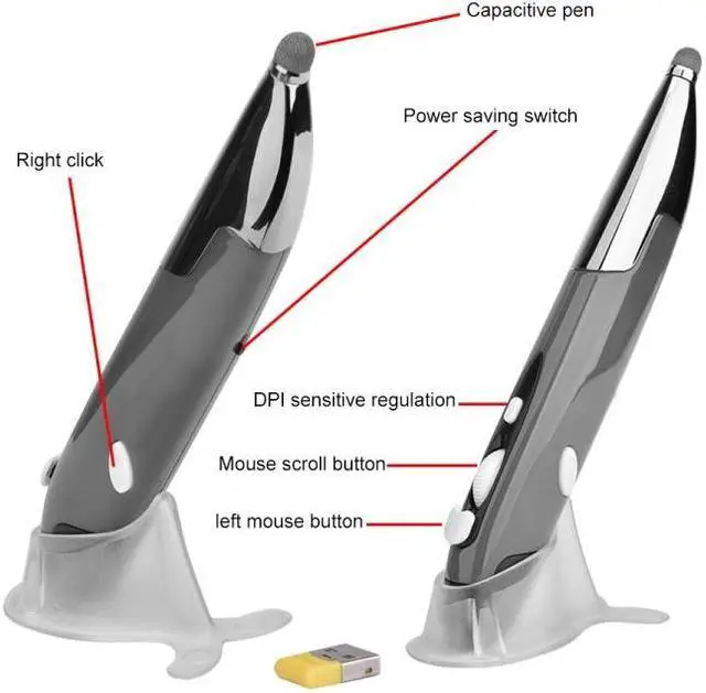 Alt view image 6 of 7 - PR-06 4-keys Smart Wireless Optical Mouse with Stylus Pen Function (Red)