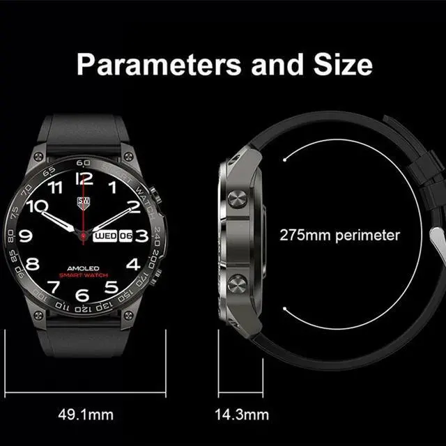 Alt view image 6 of 6 - 1.43" 466*466 AMOLED screen Men Smart Watch IP68 Waterproof Screen Always Show 400MAh Battery Bluetooth Call Smartwatch