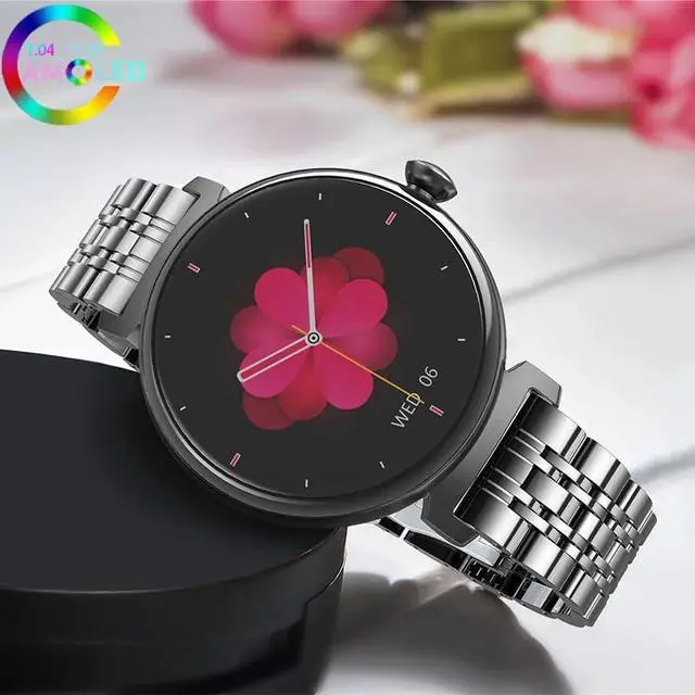 Alt view image 2 of 6 - 1.04 inch AMOLED Screen Fashion Ladies Smart Watch Screen Always Display Bluetooth Call Smartwatch Metal Body Small Screen Watch