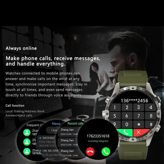 Alt view image 3 of 6 - Business Smart Watch Men Compass 1.6"HD Screen Titanium case NFC Smartwatch Man Bluetooth Call 100+Sports Modes Rugged Watch+