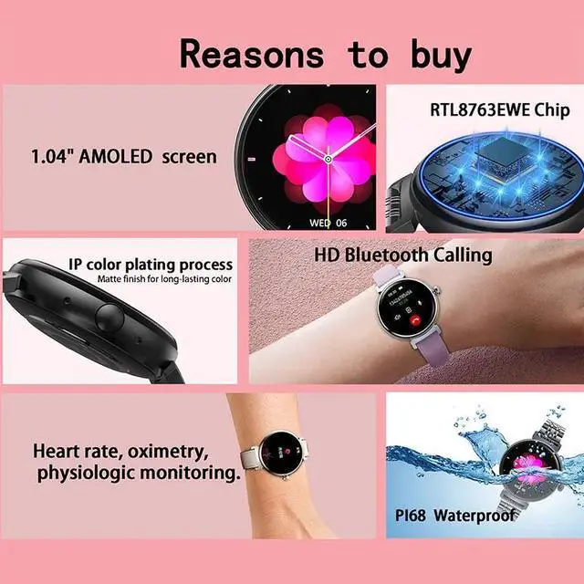 Alt view image 3 of 6 - Fashion Ladies Smart Watch1.04 inch AMOLED Small Screen Always Display Bluetooth Call Smartwatch Women Sports Fitness Watch