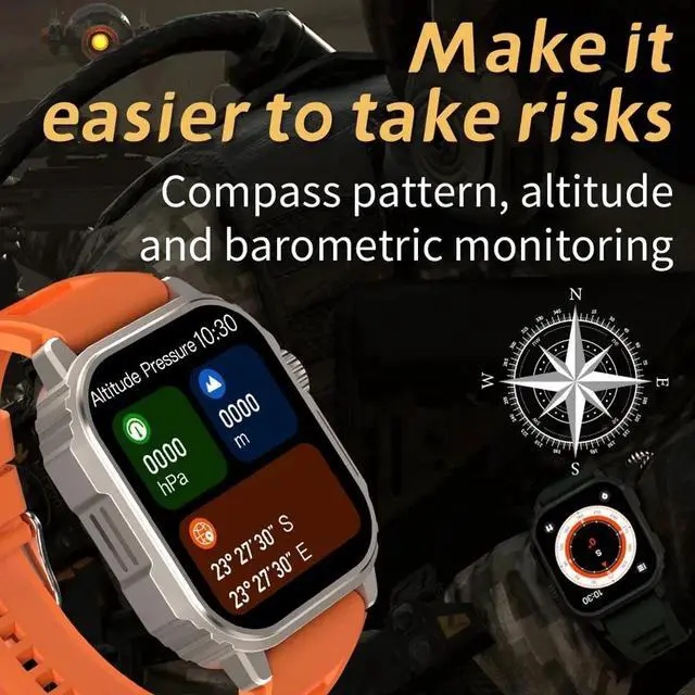 Alt view image 2 of 6 - Military Outdoor Smart Watch Men Women AMOLED Screen Compass Siri Voice NFC GPS Sports Track Bluetooth Call Smartwatch