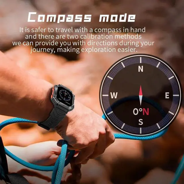 Alt view image 5 of 6 - GPS Military Outdoor Smart Watch 2.0 inch 650 mAh Large Battery Watch GPS Motion Track Compass Bluetooth Call Smartwatch Men