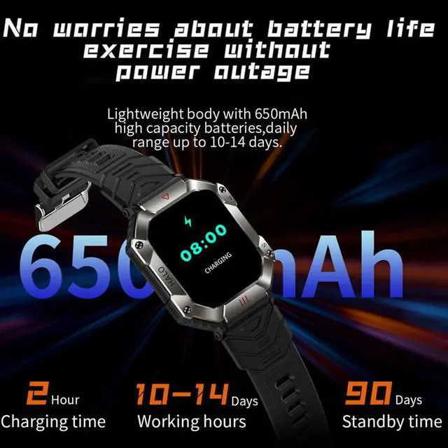 Alt view image 6 of 6 - GPS Military Outdoor Smart Watch 2.0 inch 650 mAh Large Battery Watch GPS Motion Track Compass Bluetooth Call Smartwatch Men