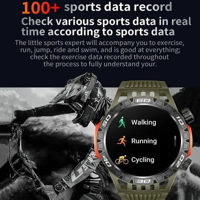 Alt view image 5 of 6 - Outdoor Military Smart Watch Men's With LED lighting Bluetooth Call Smartwatch 3ATM IP68 Waterproof Compass Sports Fitness Watch