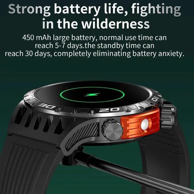 Alt view image 6 of 6 - Outdoor Military Smart Watch Men's With LED lighting Bluetooth Call Smartwatch 3ATM IP68 Waterproof Compass Sports Fitness Watch
