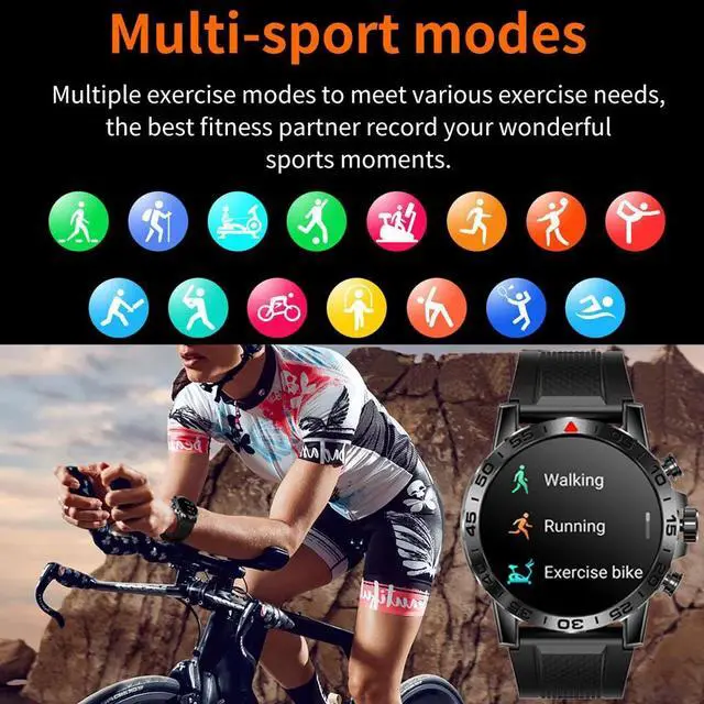 Alt view image 4 of 6 - Men's Outdoor Military Sports Fitness Bluetooth Call Smartwatch IP67 Waterproof Voice Assistant Health Monitoring Smart Watch