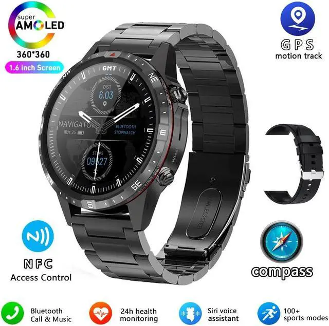 Main image of Business Smart Watch Men Compass 1.6"HD Screen Titanium case NFC Smartwatch Man Bluetooth Call 100+Sports Modes Rugged Watch+