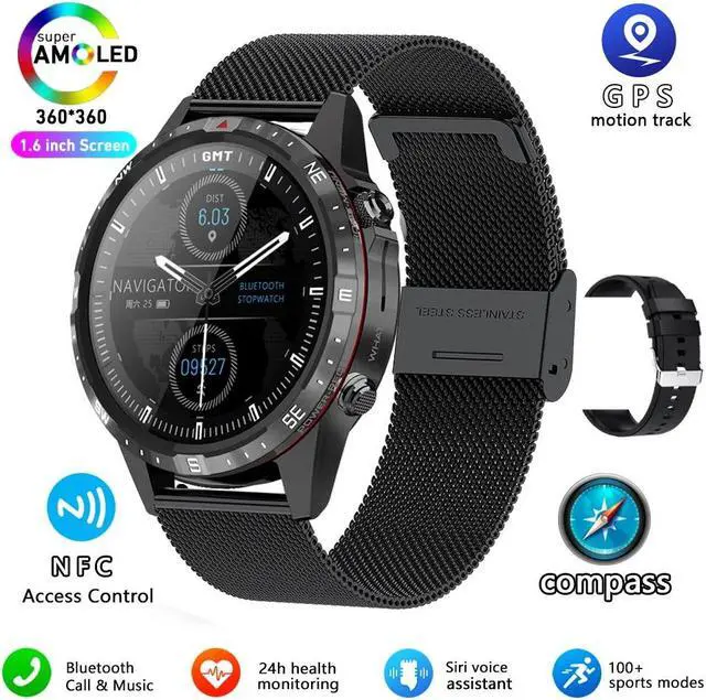 Main image of Business Smart Watch Men Compass 1.6"HD Screen Titanium case NFC Smartwatch Man Bluetooth Call 100+Sports Modes Rugged Watch+