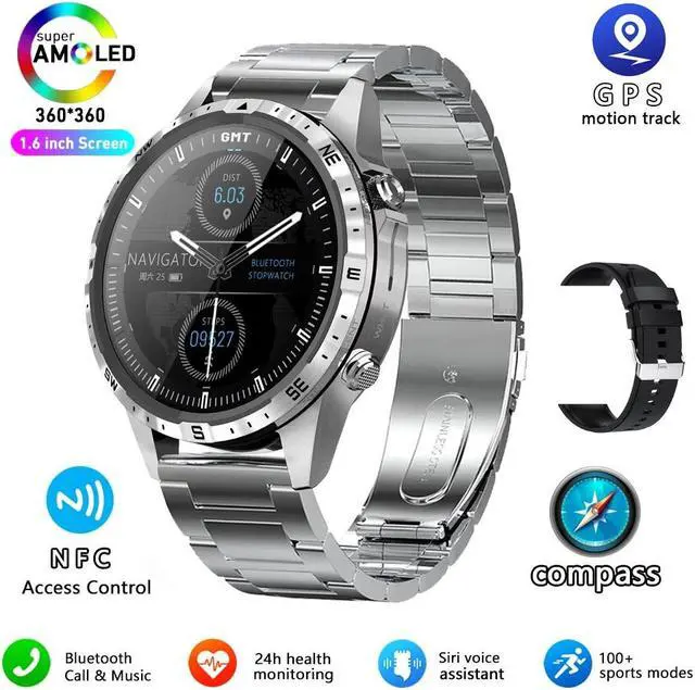 Main image of Business Smart Watch Men Compass 1.6"HD Screen Titanium case NFC Smartwatch Man Bluetooth Call 100+Sports Modes Rugged Watch+