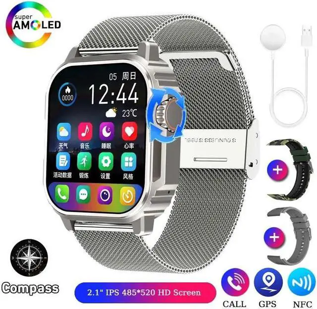 Main image of Military Outdoor Smart Watch Men Women AMOLED Screen Compass Siri Voice NFC GPS Sports Track Bluetooth Call Smartwatch