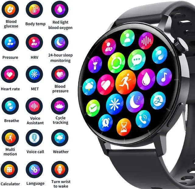 Alt view image 2 of 7 - F67s Smart Watch Third Generation Blood Glucose Red Light True Blood Oxygen Pressure Test Body Temperature Hrv Call Sports Bracelet