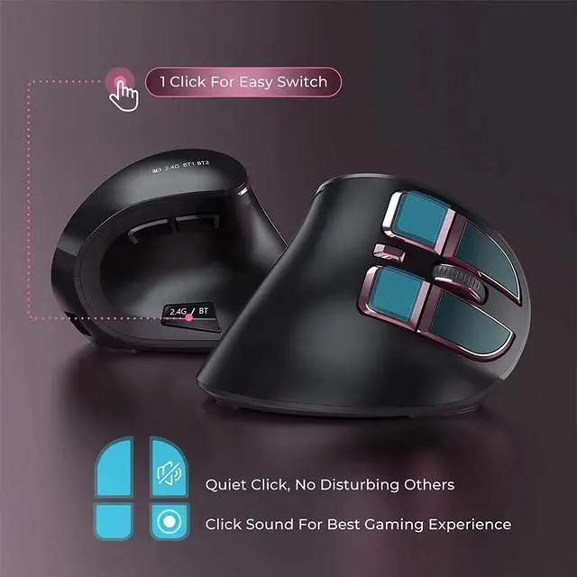 Alt view image 2 of 7 - Bluetooth Vertical Mouse Wireless Usb2.4 Three-Mode Charging Human Notebook Desktop Computer Mouse Office Mute