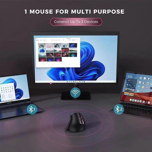 Alt view image 4 of 7 - Bluetooth Vertical Mouse Wireless Usb2.4 Three-Mode Charging Human Notebook Desktop Computer Mouse Office Mute