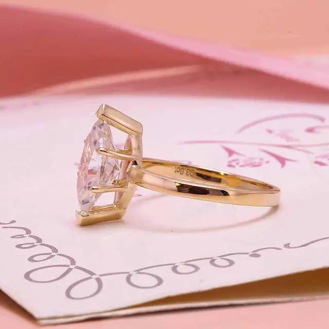Alt view image 4 of 6 - 3 Carat Horse Eye Moissanite Engagement Ring in 18K Gold - D Color, VVS1 Clarity 6