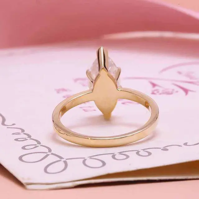 Alt view image 5 of 6 - 3 Carat Horse Eye Moissanite Engagement Ring in 18K Gold - D Color, VVS1 Clarity 6
