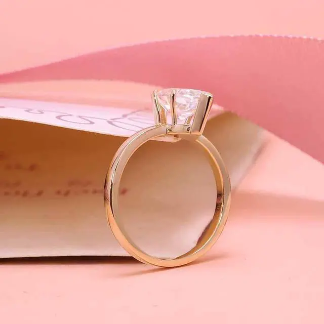 Alt view image 6 of 6 - 3 Carat Horse Eye Moissanite Engagement Ring in 18K Gold - D Color, VVS1 Clarity 6