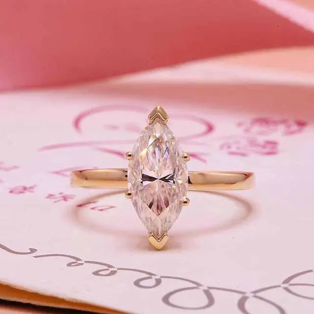 Alt view image 3 of 6 - 3 Carat Horse Eye Moissanite Engagement Ring in 18K Gold - D Color, VVS1 Clarity 6