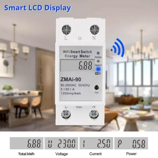 Alt view image 5 of 7 - ZMAi-90 Wifi Smart Switch Energy Meter Support Tuya Smart Life APP Work With Alexa Google ZMAi-90
