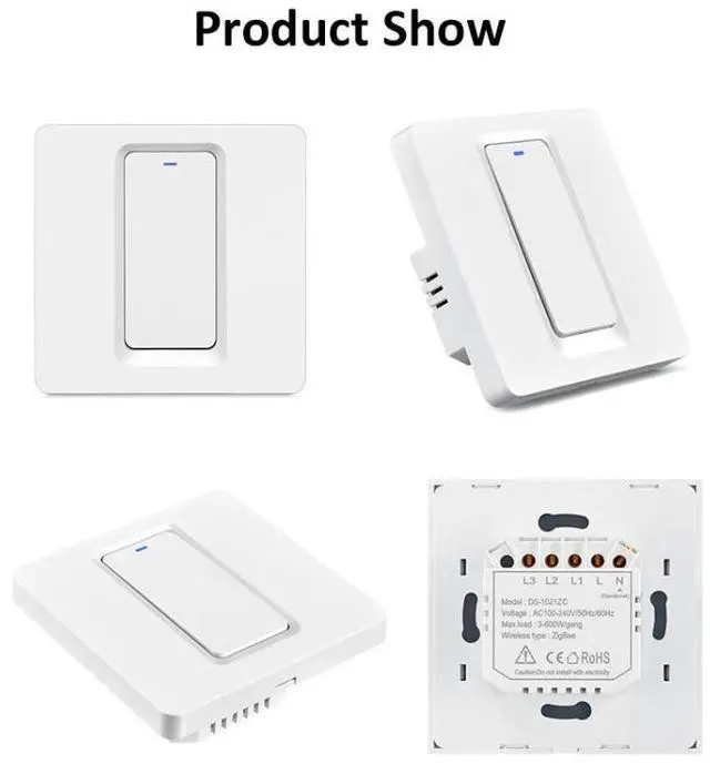 Alt view image 3 of 7 - Tuya ZigBee Smart Single-fire Zero-fire Sharing Switch Phone Control Voice Panel EU Plug, Spec: 1 Button 1 Button