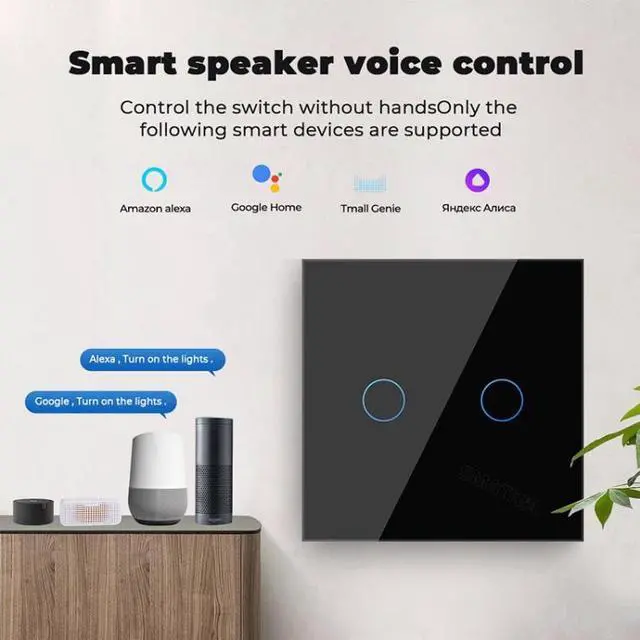 Alt view image 5 of 7 - Tuya ZigBee Zero Firewire Touch Wall Remote Control Switch Light Control Voice Switch EU Plug, Style: 2 Gang (Black) 2 Gang (Black)