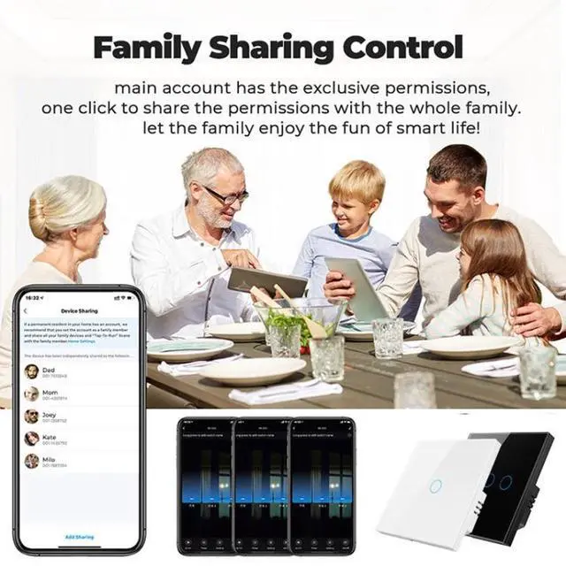 Alt view image 7 of 7 - Tuya ZigBee Zero Firewire Touch Wall Remote Control Switch Light Control Voice Switch EU Plug, Style: 2 Gang (Black) 2 Gang (Black)