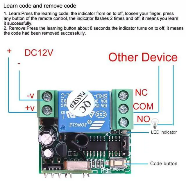 Alt view image 5 of 7 - 12V 10A RF Wireless Remote Control Switch 1CH Relay Receiver