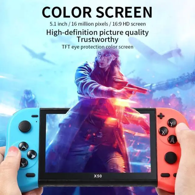 Alt view image 2 of 7 - X50 Max 5.1 inch Screen Handheld Game Console for Double Player with 6000+ Games X50 Max / Black (Black)