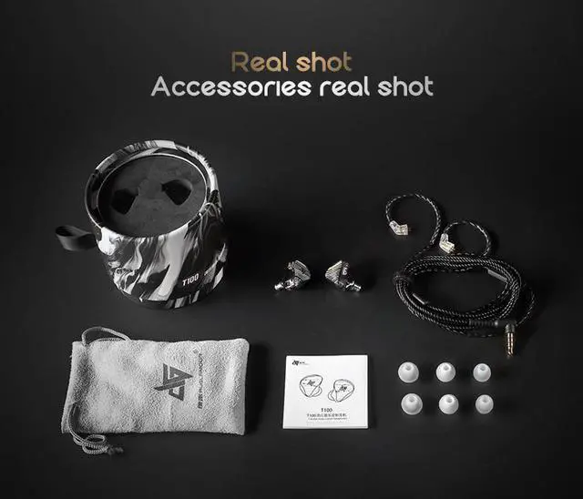 Alt view image 7 of 7 - T100 Earbuds HiFi Audio 8mm Dual Dynamic Driver In-ear Earphone Bass IEM 2Pin 0.78mm Detachable Cable Sports Headphones