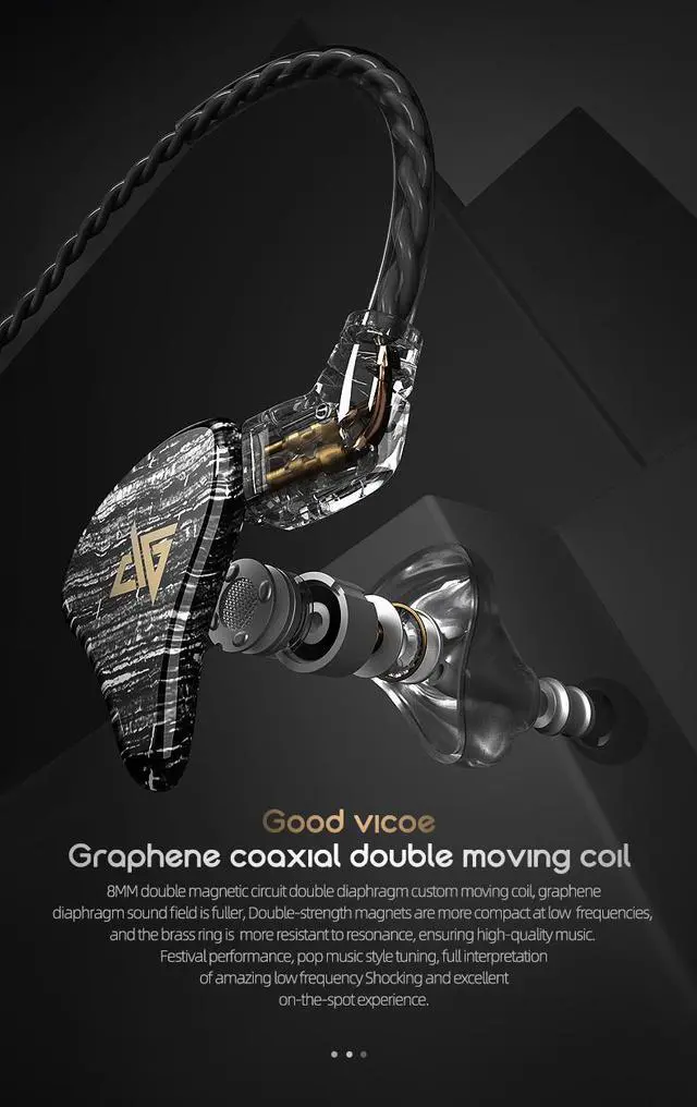 Alt view image 2 of 7 - T100 Earbuds HiFi Audio 8mm Dual Dynamic Driver In-ear Earphone Bass IEM 2Pin 0.78mm Detachable Cable Sports Headphones