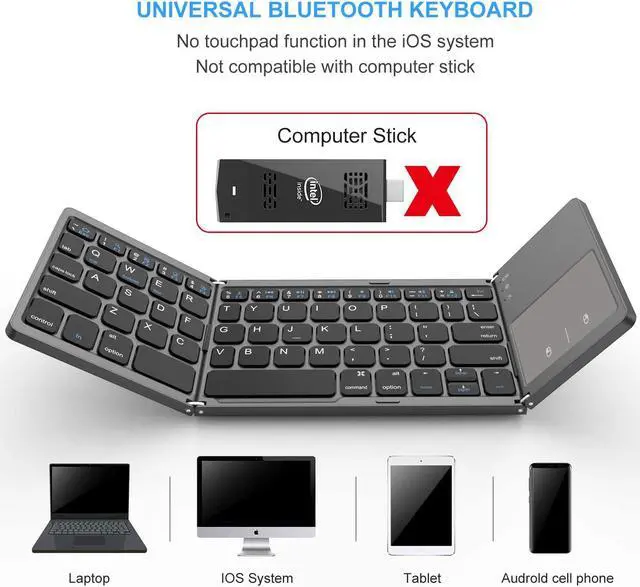 Alt view image 2 of 7 - Foldable Bluetooth Keyboard for ipad, Dual Mode Bluetooth & USB Wired Rechargable Portable Mini BT Wireless Keyboard with Touchpad Mouse for Android, Windows, PC, Tablet-Dark