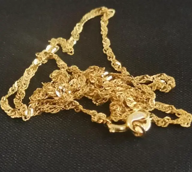 Alt view image 6 of 7 - 18K Real Gold Necklace Water Wave Chain 45CM 1.2G