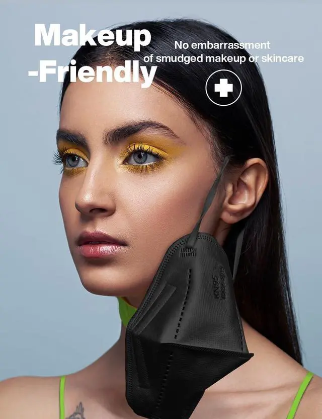 Alt view image 5 of 6 - KN95 Face Masks 100 Pack, Black, 5-Layer Disposable Face Masks, Breathable and Comfortable