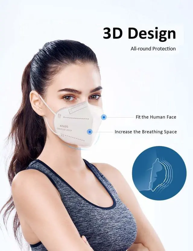Alt view image 4 of 7 - 100 PCs KN95 Face Masks, 5-Layer Protection 95%, Comfortable 3D Design, Foldable