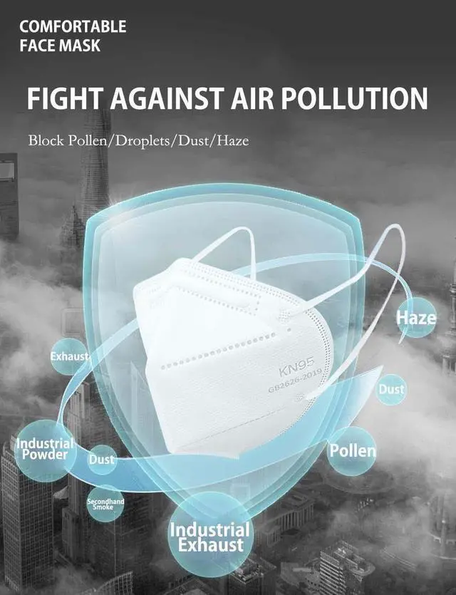 Alt view image 7 of 7 - 100 PCs KN95 Face Masks, 5-Layer Protection 95%, Comfortable 3D Design, Foldable
