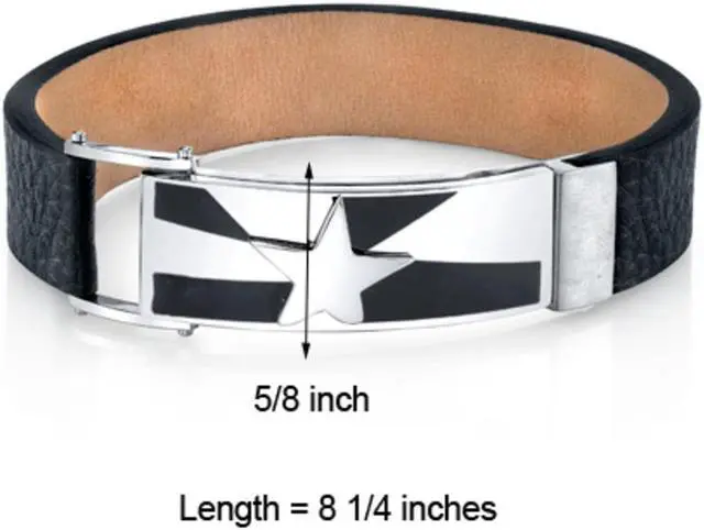 Alt view image 5 of 5 - Mens Shooting Star Black Genuine Leather and Stainless Steel Bracelet
