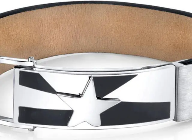 Alt view image 4 of 5 - Mens Shooting Star Black Genuine Leather and Stainless Steel Bracelet