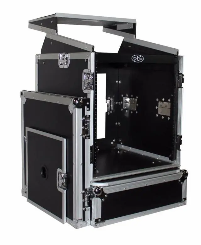Alt view image 7 of 13 - prox cases t12mrlt 12 space 10u top load slant dj mixer  road gig ready flight combo rack w/gliding laptop shelf