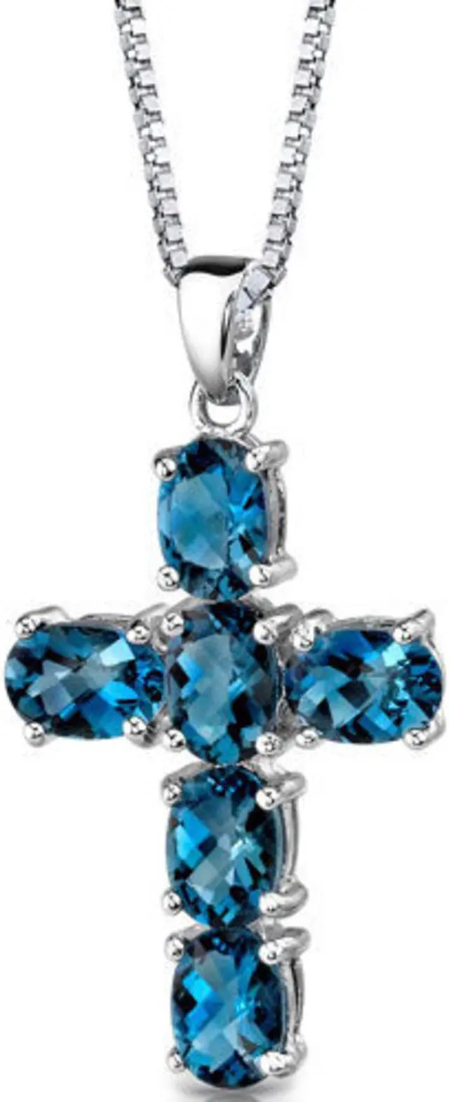 Alt view image 5 of 6 - Radiant Glory: Sterling Silver 6.00 carats Oval Shape Checkerboard Cut London Blue Topaz CROSS Pendant with 18 inch Silver Necklace